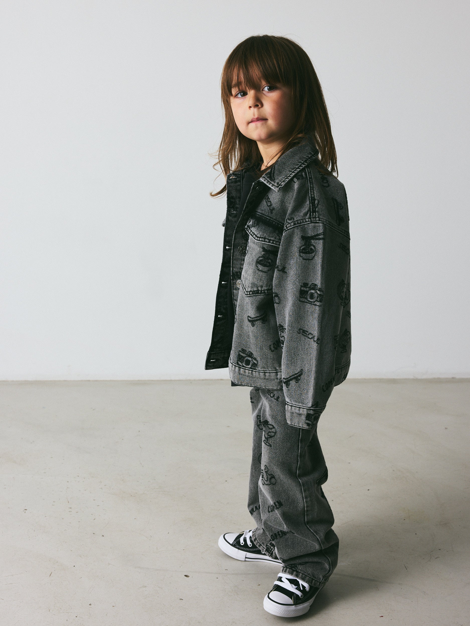 brunobruno nation Lou Embr Denim Jacket Jacket 1102-Mid Black Denim Emb