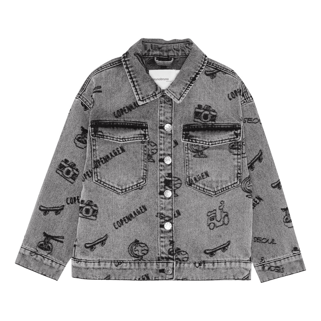 brunobruno nation Lou Embr Denim Jacket Jacket 1102-Mid Black Denim Emb