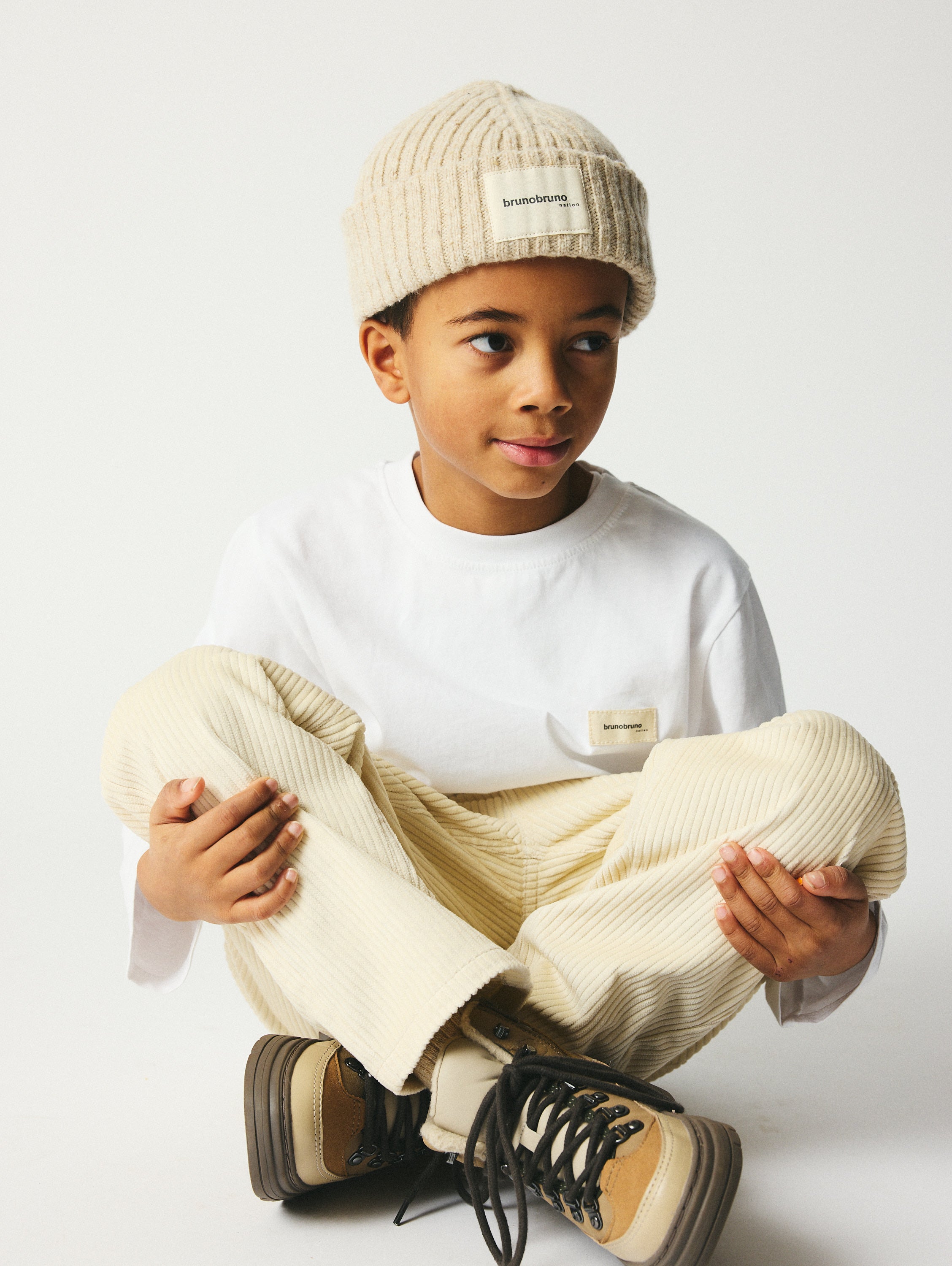 brunobruno nation Robert Fisherman Beanie Beanie 2002-Antique White Melange