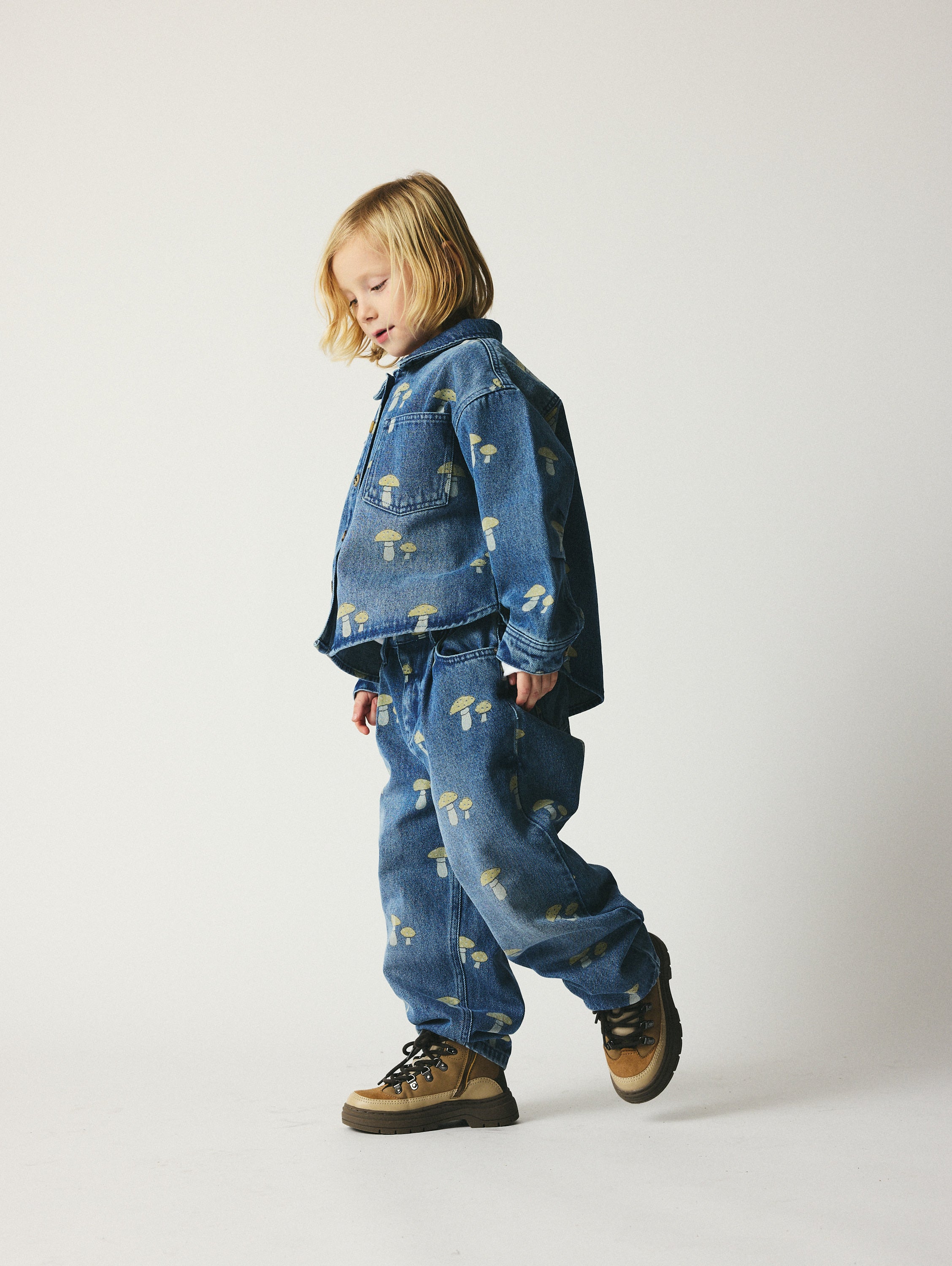 brunobruno nation Dorethy AOP Jeans Pants 9001-Mid Blue Mushroon