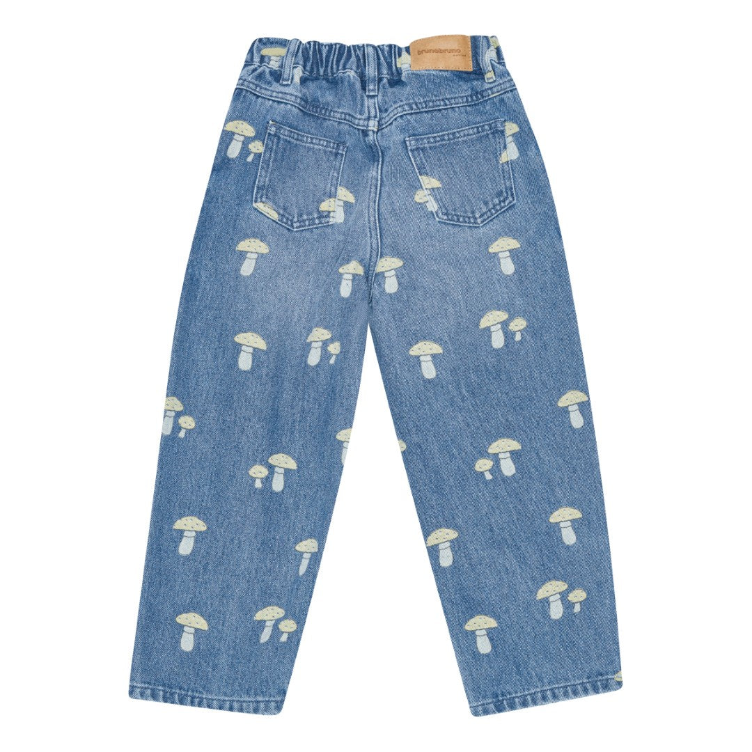 brunobruno nation Dorethy AOP Jeans Pants 9001-Mid Blue Mushroon