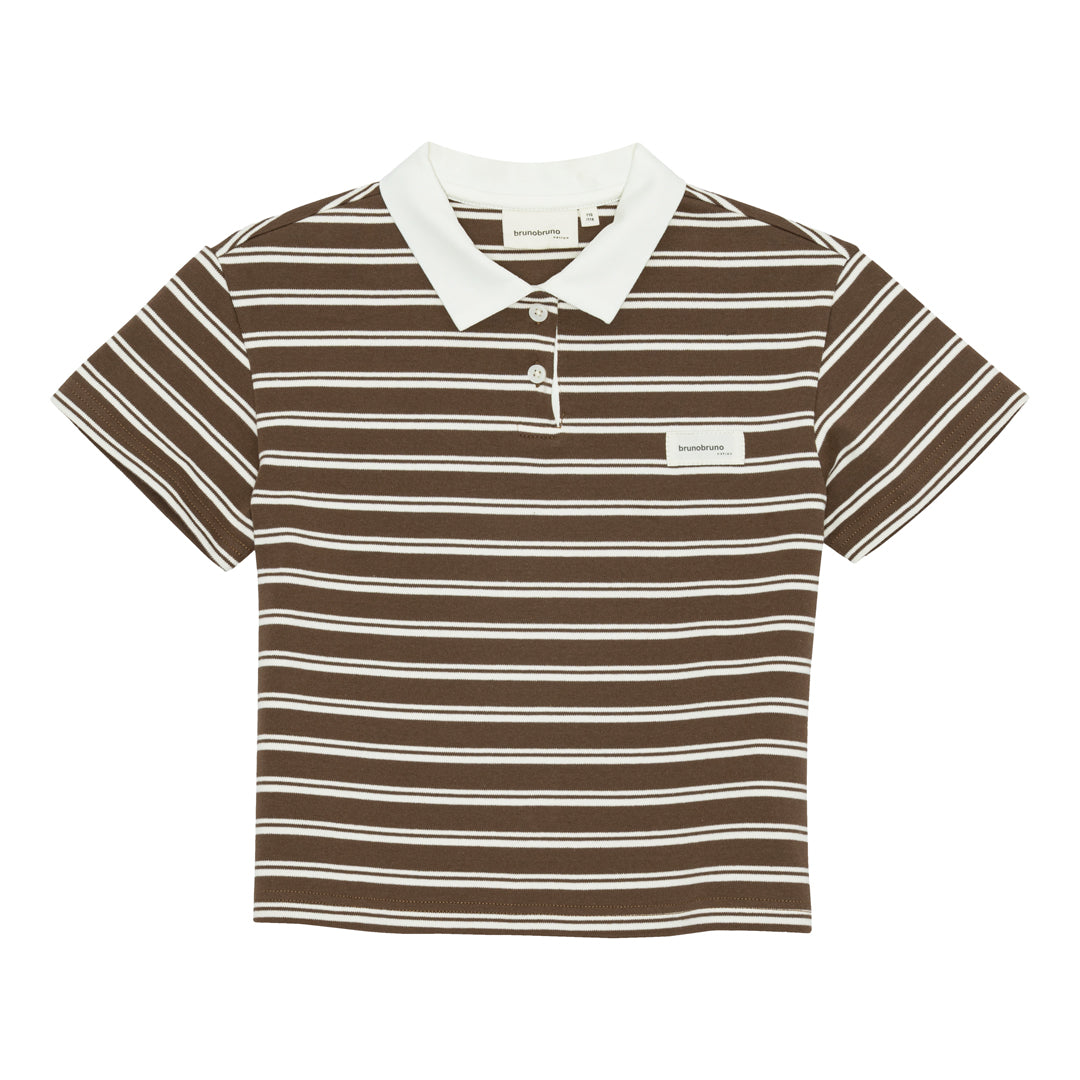 brunobruno nation Kai SS Polo T-shirt T-Shirt 9025-Carafe Brown Stripe
