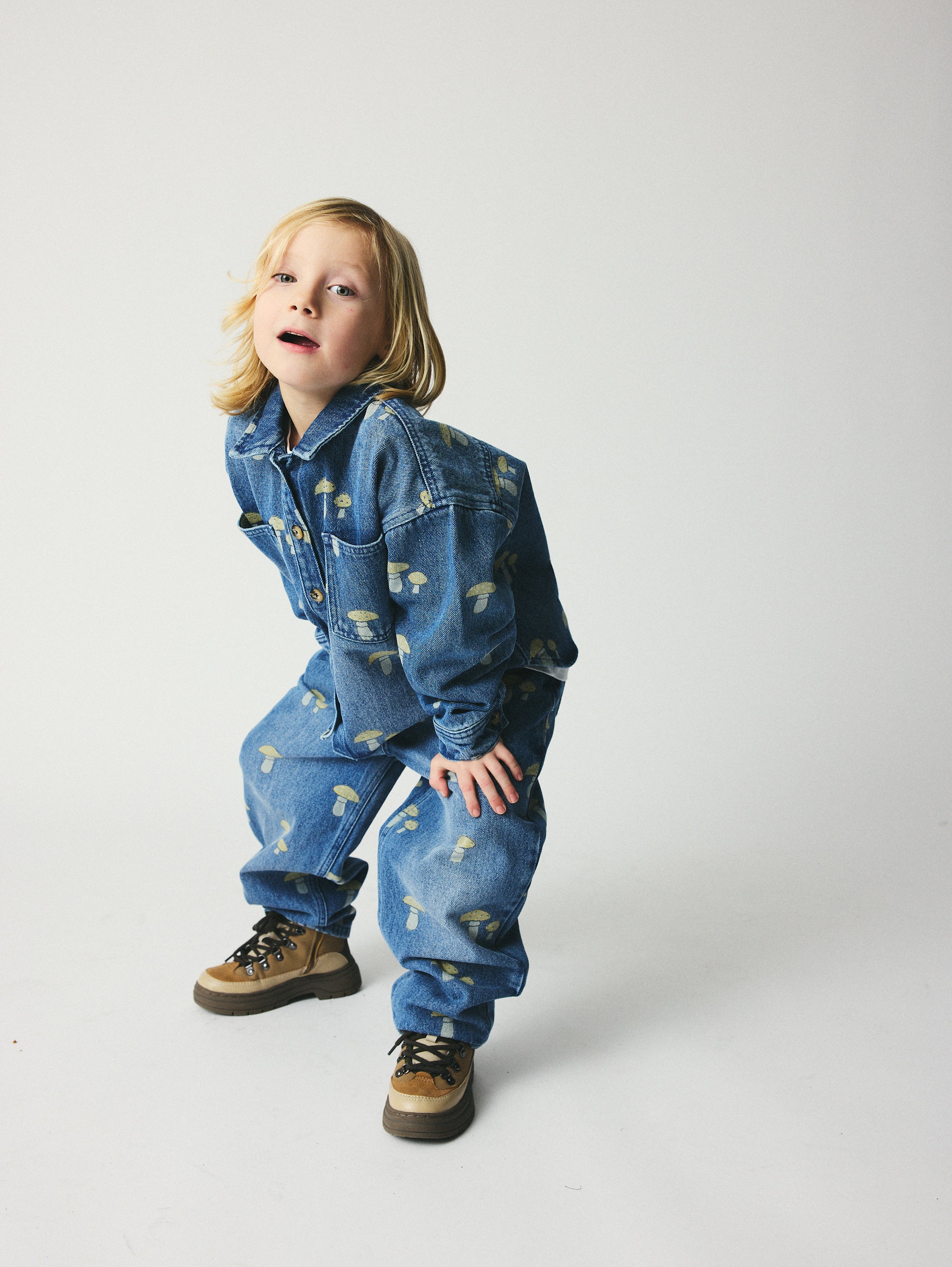 brunobruno nation Nohr AOP Denim Shirt Shirt 9001-Mid Blue Mushroon