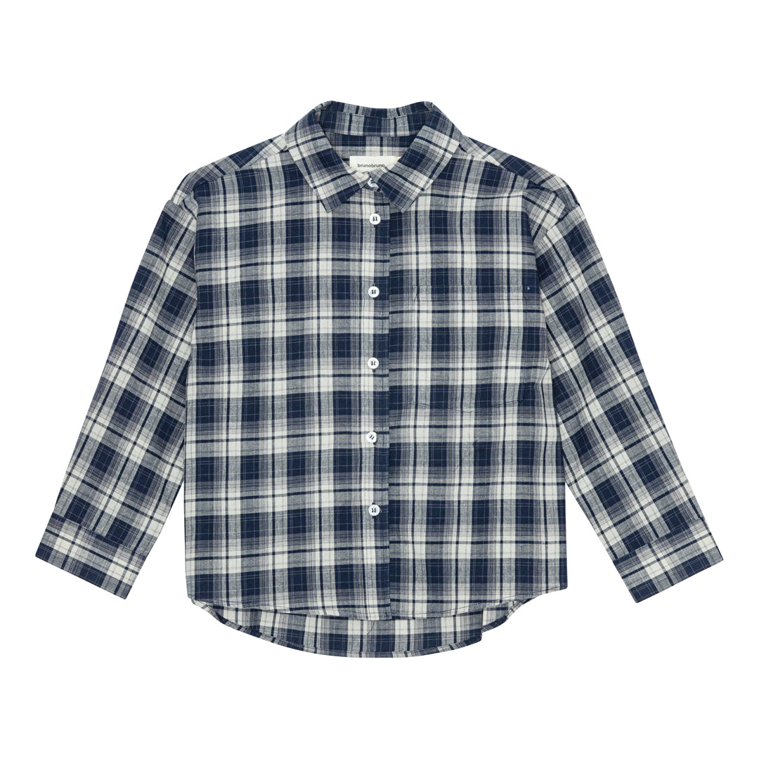 brunobruno nation Virgil Navy Check Shirt Shirt 9019-Mood Indigo Blue Check
